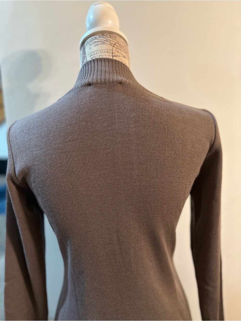 Long-Sleeve Taupe Knit Dress with Braided Front - Picture 8 of 12